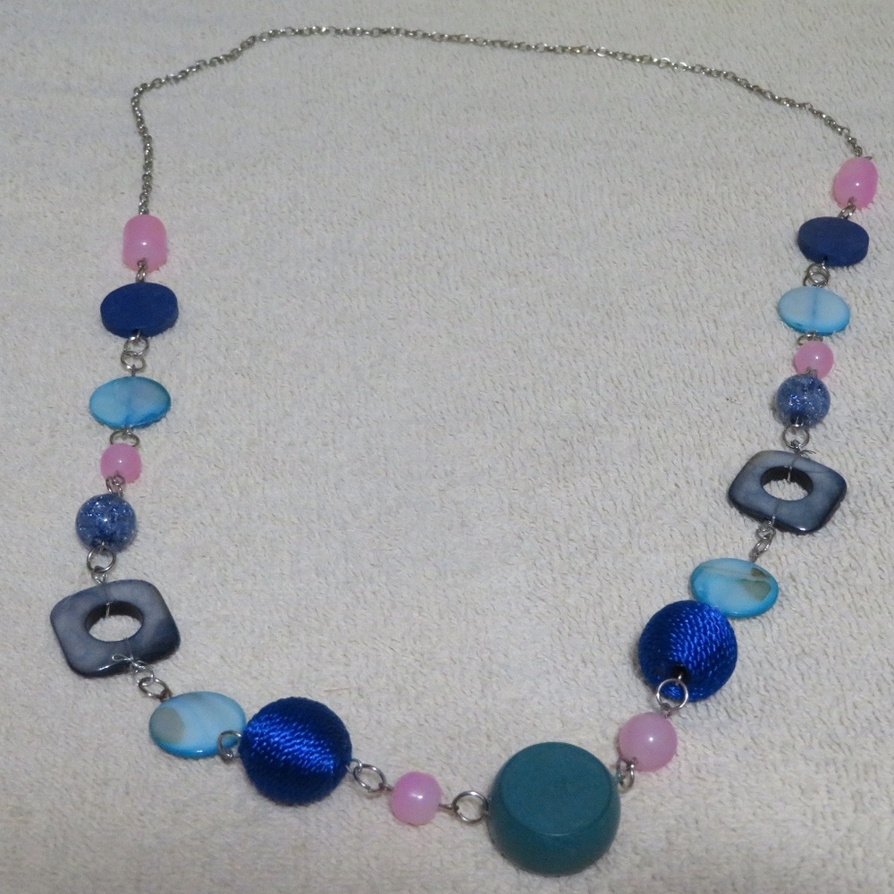 HAND MADE COLORFUL BEAD STONE NECKLACE SILVER